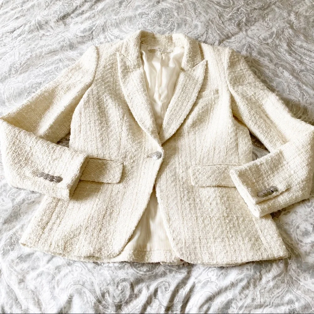 VERONICA BEARD Cutaway Dickey Tweed Jacket 10 Ivory NEW NWOT - Picture 2 of 11